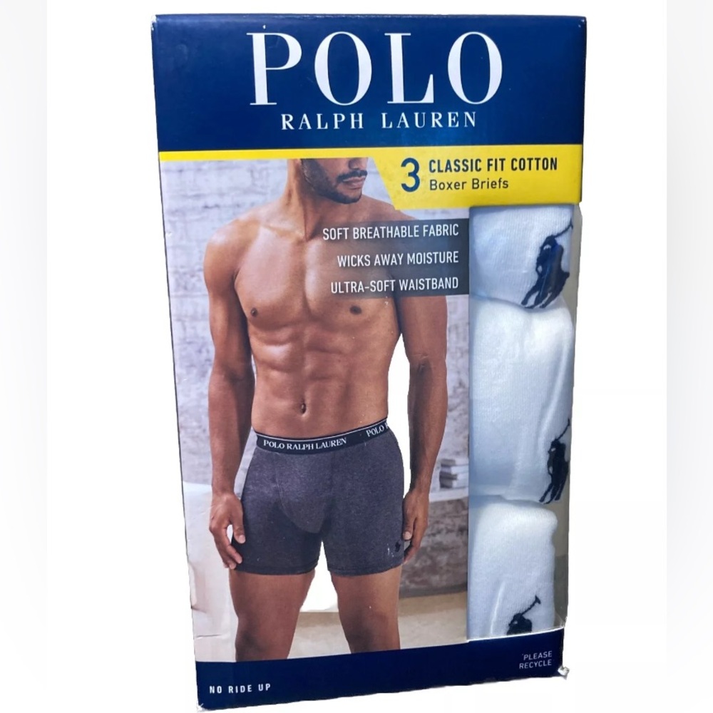 Men’s Polo Boxer Briefs 3-Pack Size Medium Classic Fit Cotton White